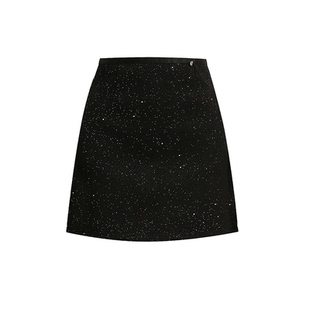 灰色亮片毛呢半身裙女秋冬季加厚包臀裙高腰小个子设计感a字短裙