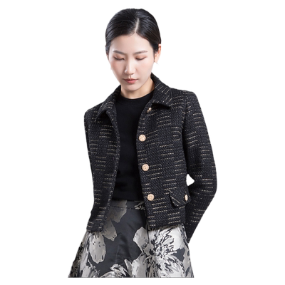 缇娜凯伦翻领小香风毛呢短外套