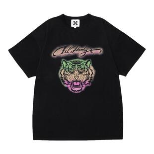 Ed Hardy X2025新款夏季经典老虎头字母印花圆领短袖男女同款T恤