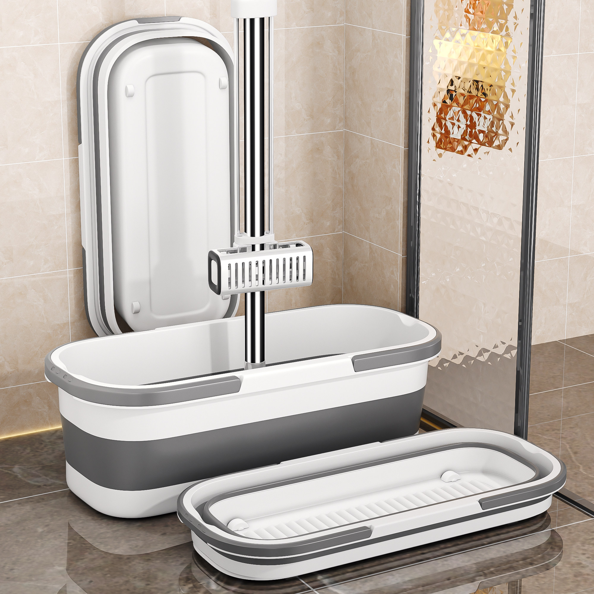 轻洁佳拖把桶家用长方形可折叠拖地加厚塑料大单桶拖布洗车沥水盆