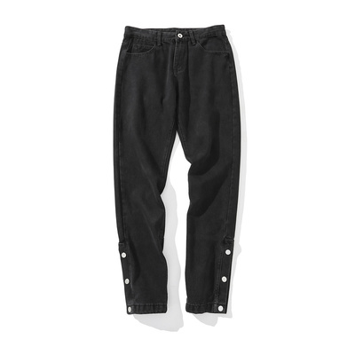 高街排扣垂感牛仔裤黑色裤子