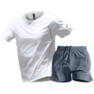 跑步运动套装男夏季冰丝t恤速干衣宽松三分裤篮球训练服健身衣服