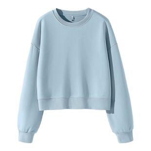 班尼路S&K系列蓝色圆领短款卫衣外套女2026春秋新款无帽宽松上衣H