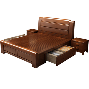 中式原木全实木双人床 高箱储物工厂直销 主卧室1.8米1.5箱体大床