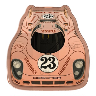 自制手绘保时捷917K粉猪经典复古老车主题插画冰箱贴车迷原创