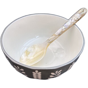 贝壳勺子白碎花柄16cm家用调羹饭勺可爱酒店高档贝壳勺子礼盒装