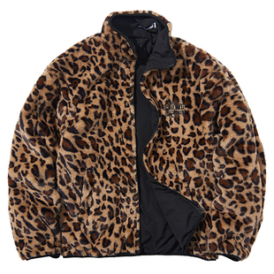 NE核爆炸大码男装双面可穿宽松豹纹夹克加绒外套男女座山雕
