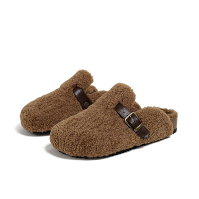 毛毛鞋女秋冬外穿加绒包头