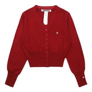 badblood韩国美式圣诞红色针织开衫外搭短款辣妹新年针织毛衣外套