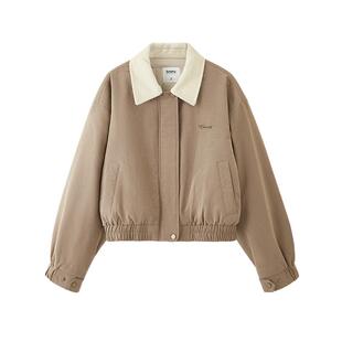 三福外套女2025新款冬季小个子短款撞色灯芯绒夹克上衣女装513505