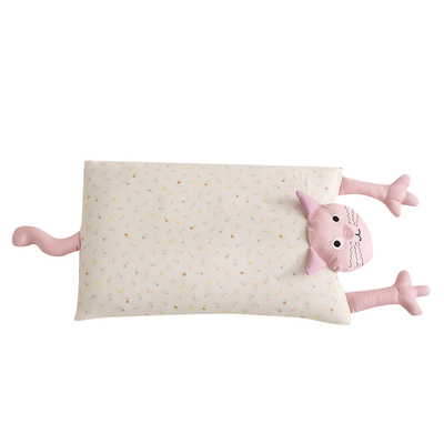 可爱猫咪全棉双层纱荞麦皮枕儿童纯棉低枕芯单人可拆卸一对小枕头