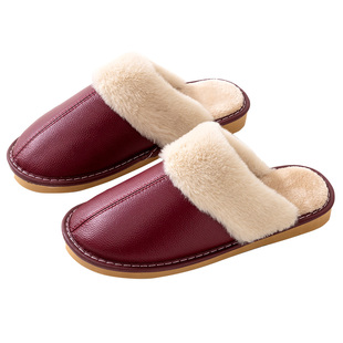海宁牛皮拖鞋居家男女士居室内木地板防滑保暖舒适棉拖鞋冬季厚底