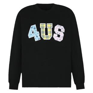 FORUYES官方店 春秋格纹碎花贴布绣潮情侣男女宽松打底衫T恤长袖