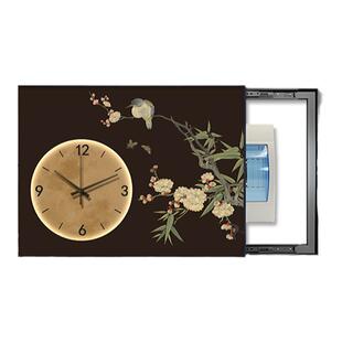 中古风电表箱装饰画带钟表法式复古遮挡配电箱挂画花鸟餐厅电闸盒