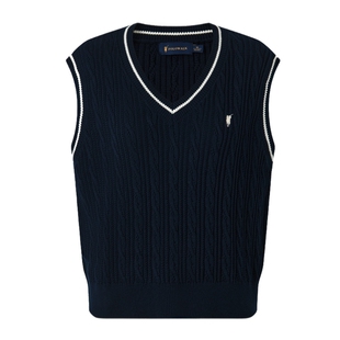 POLOWALK女士针织背心2026春夏新款学院风V领撞色针织坎肩马甲