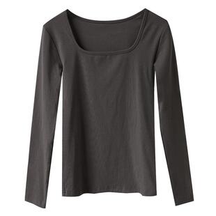 方领打底衫女内搭2026新款深灰洋气大U领锁骨正肩长袖t恤修身上衣