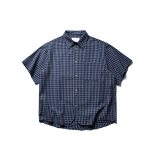 wtmp夏季日系复古蓝格泡泡纱短袖衬衫男女潮牌宽松老钱风质感衬衣