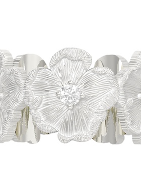 刺绣小花戒指925银镶培育钻石