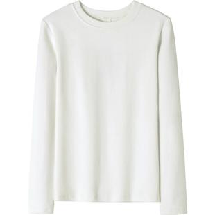 秋冬新款精梳棉长袖t恤打底衫女白色小圆领修身内搭加厚上衣秋衣