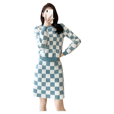 搭配一整套毛衣针织半身裙两件套