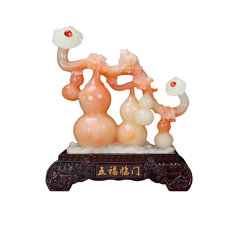 五福临门玉石葫芦摆件招财金蟾客厅玄关酒柜新中式装饰品乔迁礼物