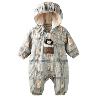 [幸福邻里]aqpa爱帕婴儿棉服连体衣哈衣秋冬夹棉保暖宝宝衣服外出