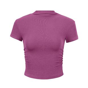 annerun城市运动半高领褶皱健身短袖T恤女修身紧身弹力速干上衣