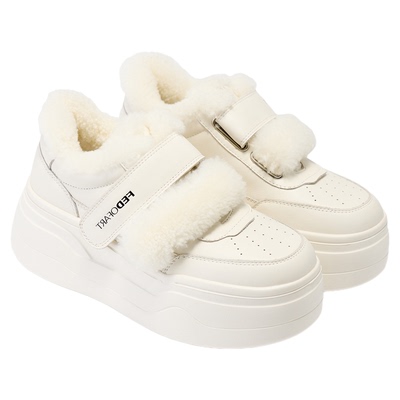 fed厚底小白鞋冬季新款女鞋保暖毛毛鞋加厚休闲鞋女S1022-ZCA715