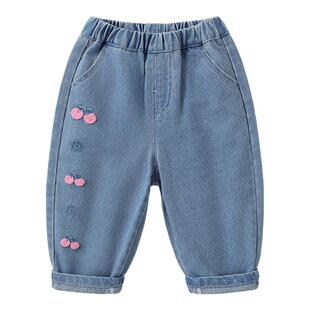 咔咔熊猫女宝休闲时尚牛仔裤春装女童简约宽松长裤春款宝宝裤子潮