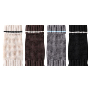 翻边条纹堆堆针织小腿袜套短款女秋冬季复古百搭学院风保暖小腿套