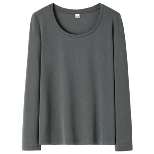 春秋外穿秋衣深灰色中老年女式大领口低圆领打底衫修身高弹力内搭