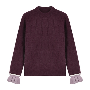 时尚半高领毛衣2025年冬季新款女装气质优雅风麻花纹理针织衫