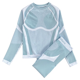 秋冬跑步滑雪速干衣保暖女吸湿排汗功能内衣无缝塑形内搭健身套装