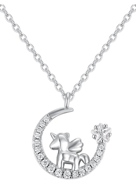 儿童独角兽月亮项链小马卡通吊坠