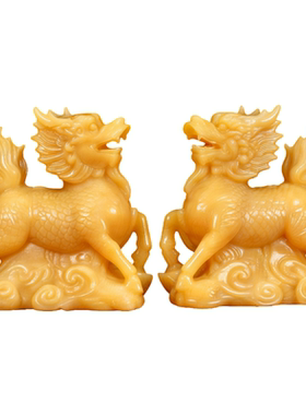 玉石麒麟一对招财镇宅送子摆件
