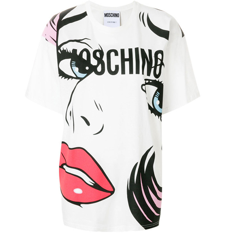 Moschino/莫斯奇诺 男女同款人脸印花宽松版圆领短袖T恤3XA0778