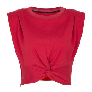 婉甸2025夏季新品优雅深红短袖T恤圆领立体裁剪无袖1242T13JH2