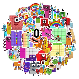 50张个性创意可爱卡通数字积木儿童贴纸diy 手机笔记本Ipad电脑水杯充电宝行李箱收纳柜桌面墙面防水文具贴画