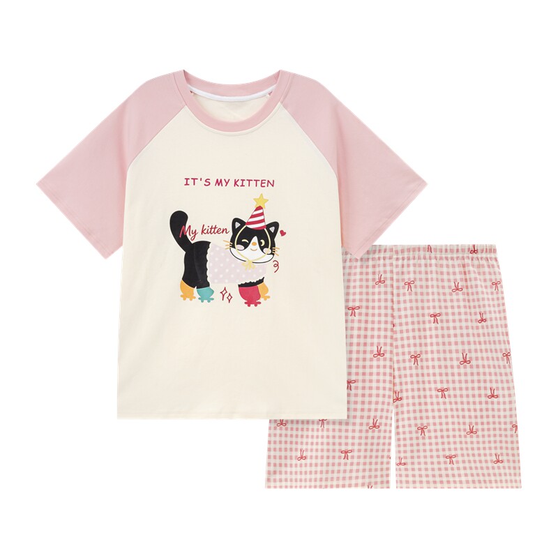 夏季短袖女生甜美纯棉大码家居服