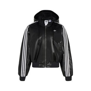 adidas阿迪达斯三叶草皮衣夹克女保暖运动连帽短款棉服 KU6857
