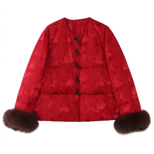 2025冬季新款新中式国风红色羽绒服女短款小个子高端气质加厚外套