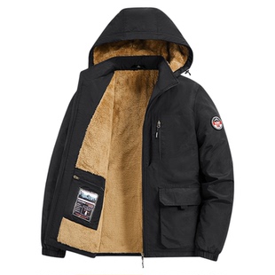 加绒棉衣男款加厚保暖防寒仿羊羔绒工装棉服宽松大码防风防水棉袄