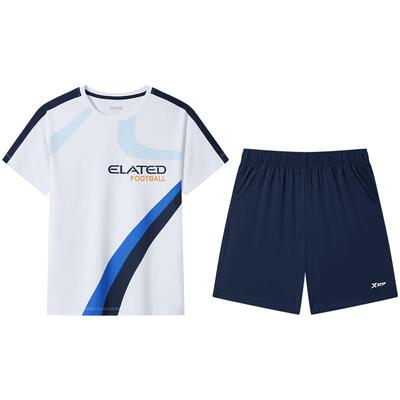 特步童装夏季款男大童足球套装中大童透气速干儿童短袖短裤两件套