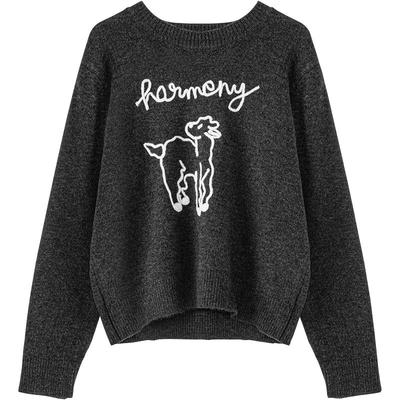 含羊毛LAGOGO线条小羊绣花毛衣