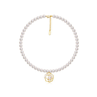 AmberLollipop淡水珍珠项链女山茶花吊坠颈链气质锁骨链配饰礼物