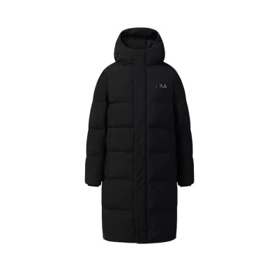 FILA斐乐情侣长款羽绒服女2025新款保暖防寒连帽双头拉链外套男