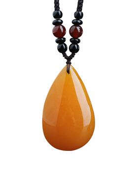 复古风老蜜蜡项链男女琥珀吊坠水滴平安扣长款毛衣链民族风挂饰品