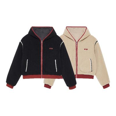 ics丨iconslab红色贝壳羊羔毛夹克情侣款新款秋冬包边绣花外套