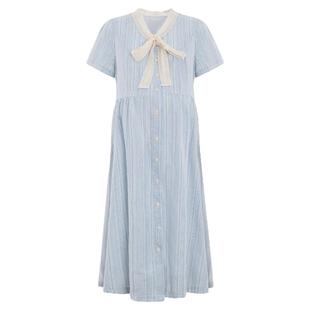 婧麒孕妇连衣裙夏季2025新款假两件蓝色条纹衬衫裙夏款孕期法式女