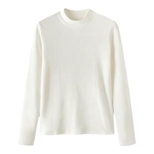 widelia十三行老板娘小立领显瘦打底内搭加绒百搭白色T恤女9585